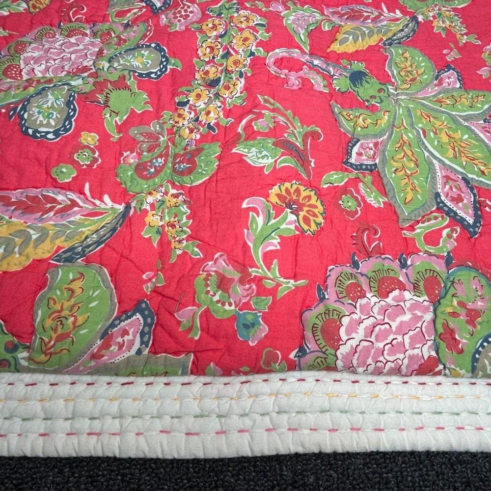Pottery Barn Red‎ Coral Floral Paisley Quilted Sham Standard Qty 1